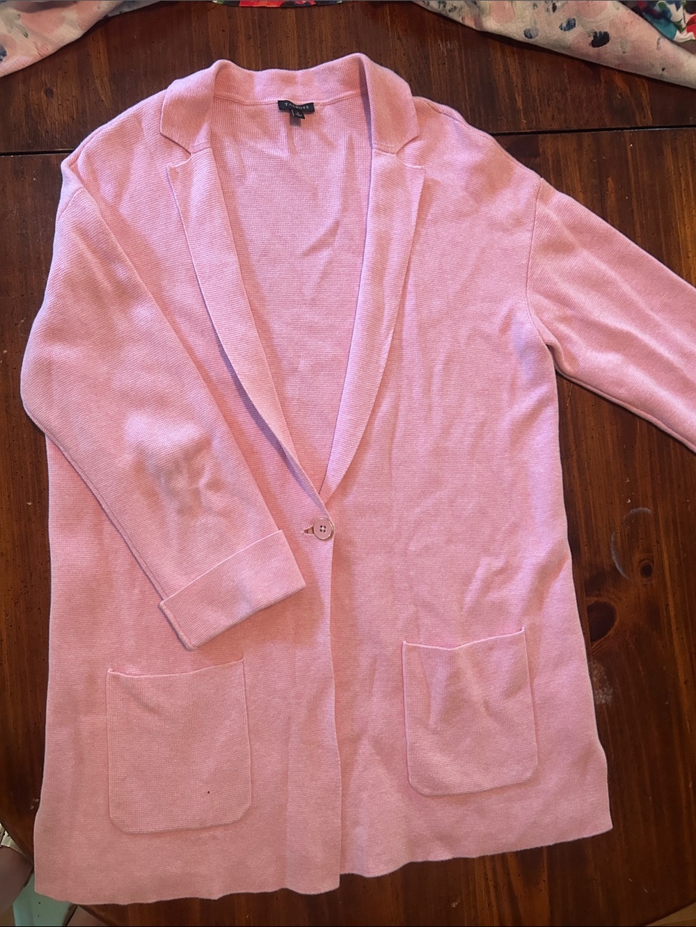 Talbots Light Pink Open-Front Notch-Collar Cardigan
